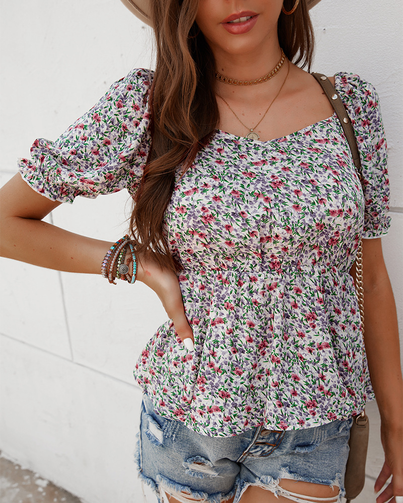 top floral de manga corta nihaostyles ropa al por mayor NSKA92315