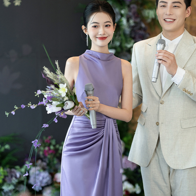 Purple Engagement Dress, Minimalist Slim-Fit High-End Long Dress, Elegant Gown, Bridal Robe, Bride's Toast Dress