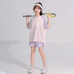 女の子夏速乾スーツ2025夏服新型子供夏氷糸薄手スポーツスーツ国境を越えた電気商