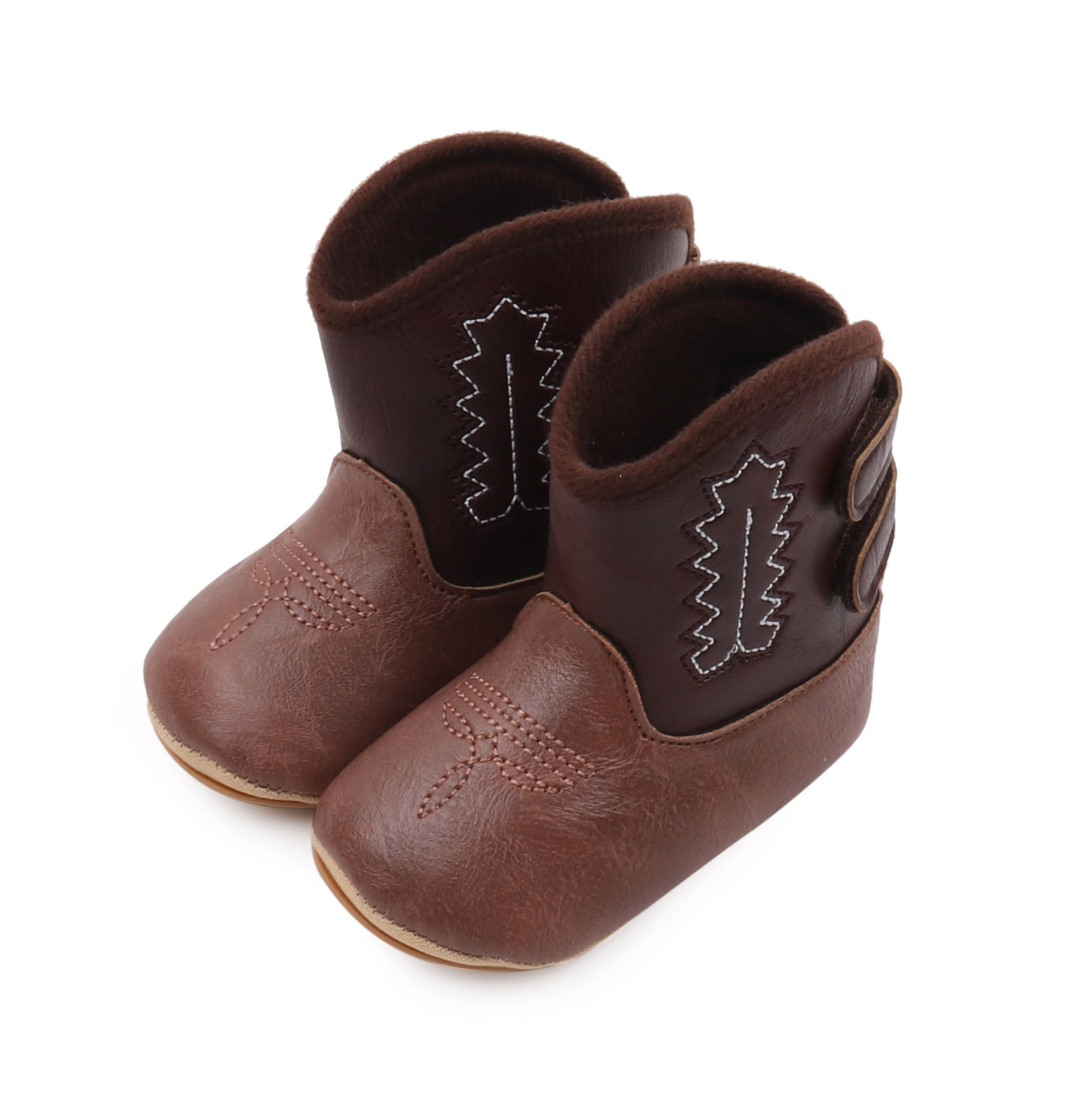 0-12 Ay Western Kovboy Yüksek Üst PU Deri İşlemeli Bebek Botları BJZ3166_voghion.com