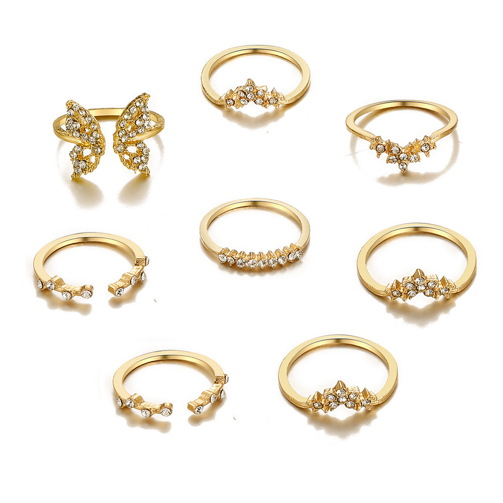 Fashion Geometric Alloy Plating Rhinestones Rings 8 Pieces