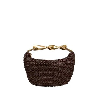 2025 New Niche Design Woven Bag Portable Crossbody Bag Metal Handle Straw Woven Bag Beach Holiday Bag Trendy
