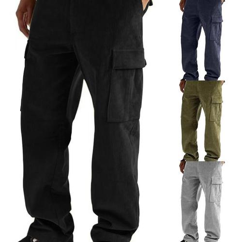 Eurasian elastic-waist autumn straight-leg loose high-waist plus-size men's pants with multiple pockets casual pants men's corduroy