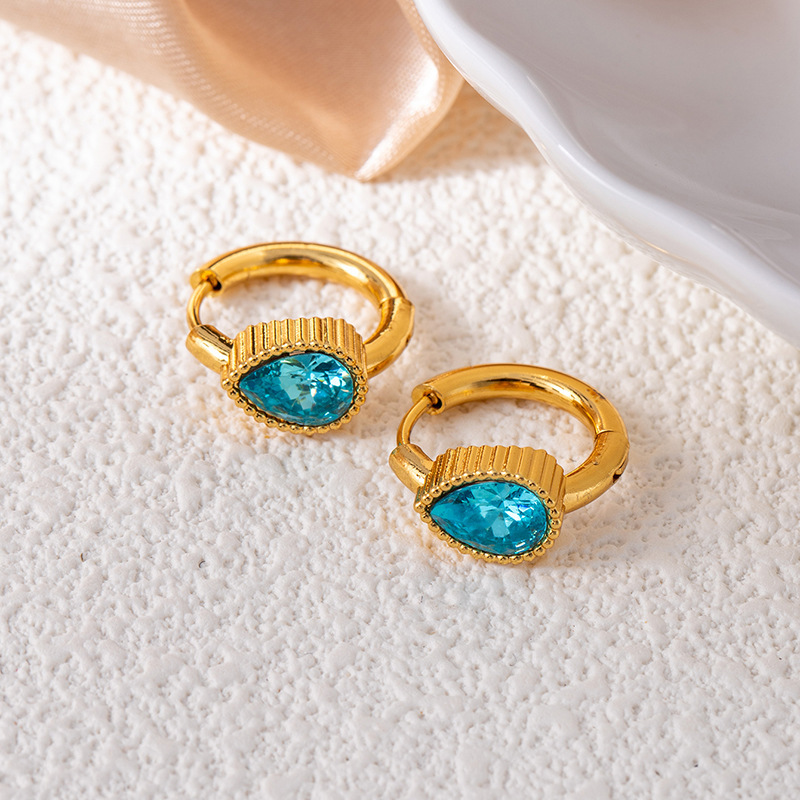 Blue earrings drop-shaped with zircon