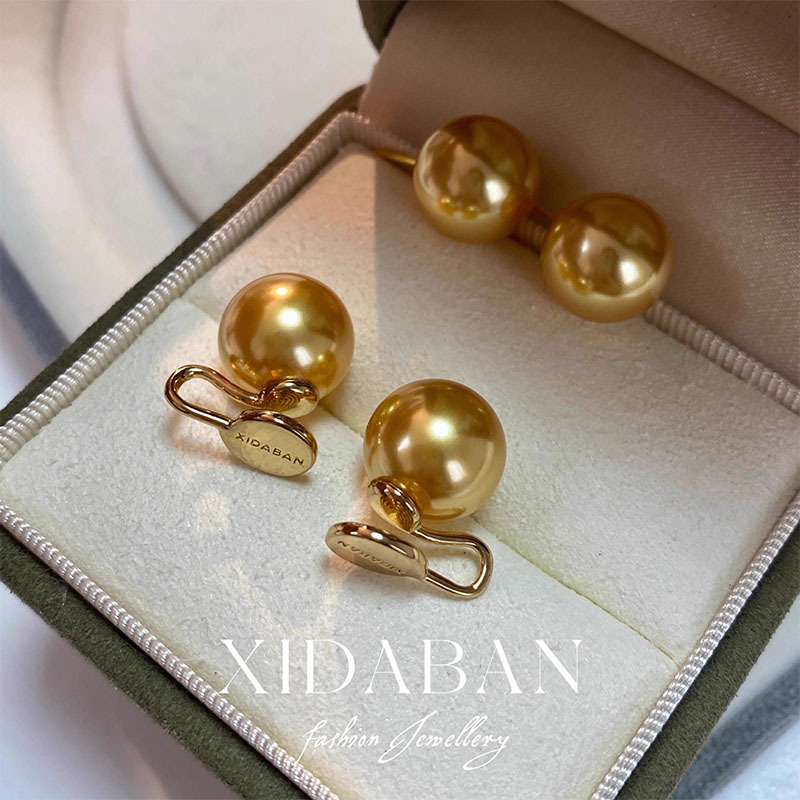 Western Taipan Shijia Zhengyuan Highlight Pearl Earrings Sterling Silver Earrings South Sea Gold Beads No Piercing Mosquito Repellent Disc Ear Clips