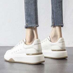 Genuine Leather White Shoes for Women 2025 Spring New Thick-Soled Heightening Casual Sports Shoes Popular Mcqueen Versatile Sneakers Trbottomy