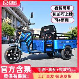 国威电动客货两用三轮车拉货家用小型电瓶车平板车电动车可上牌