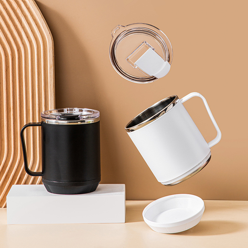 上班族奶茶咖啡杯 创意304不锈钢马克杯带盖手柄双层随手杯印LOGO