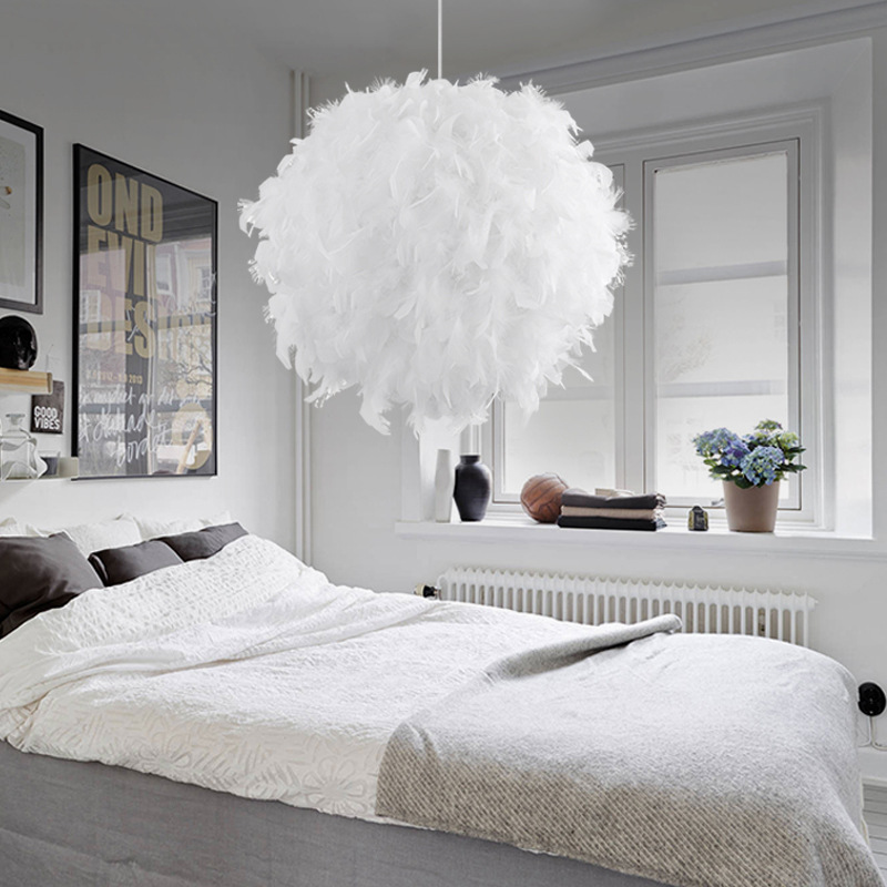 Bedroom children's guest room decoration spherical personality creative fashion simple white feather ball lighting living room chandelier Bedroom children's guest room decoration spherical personality creative fashion simple white feather ball lighting living room chandelier