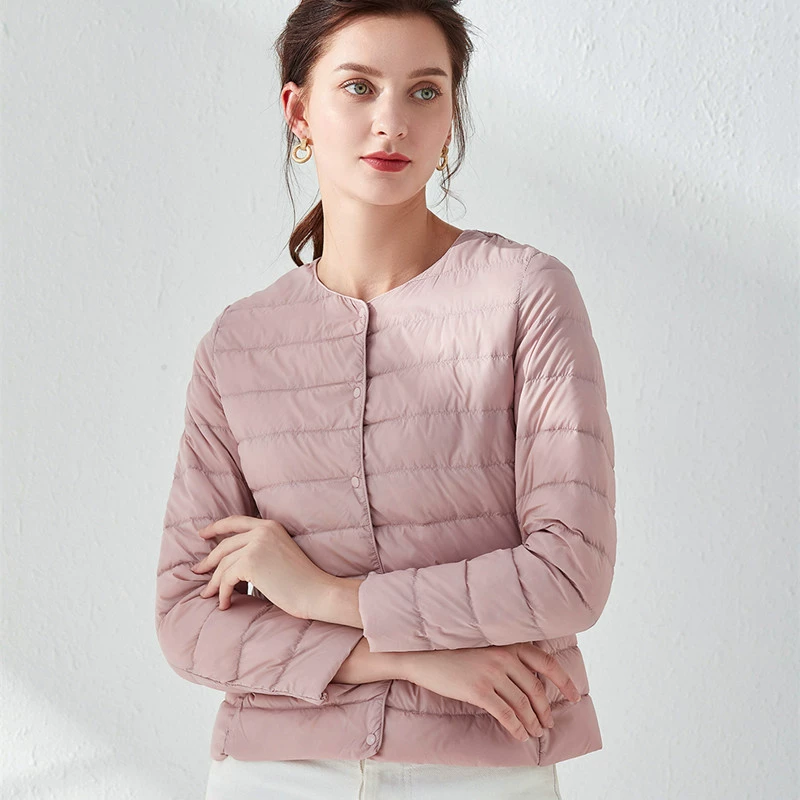 Демисезонная куртка из пуха с длинным рукавом, круглый воротник, slim fit, плюс размеры
