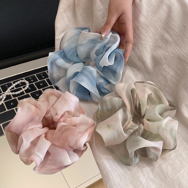 Satin tie-dye scrunchie för dam hårband för hästsvans_voghion.com