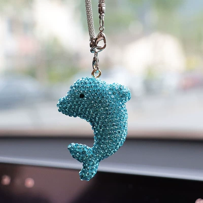 Interior Decoration Car Pendant | Car hanging - lake-blue-rhinestone-dolphin-car-pendant