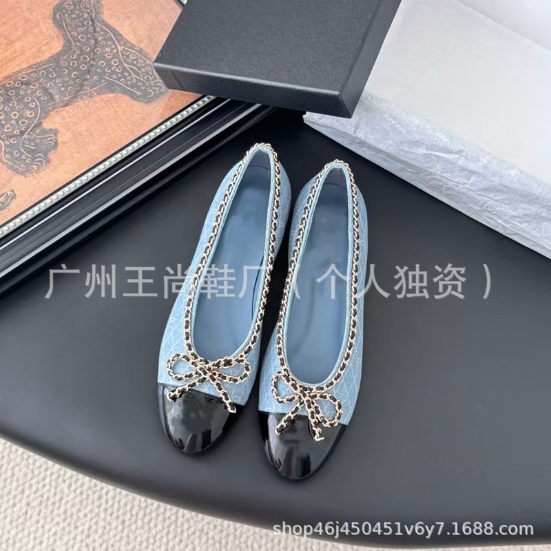 2025春秋新款小香风链条蝴蝶结单鞋女跨境平底懒人一脚蹬芭蕾舞鞋|undefined