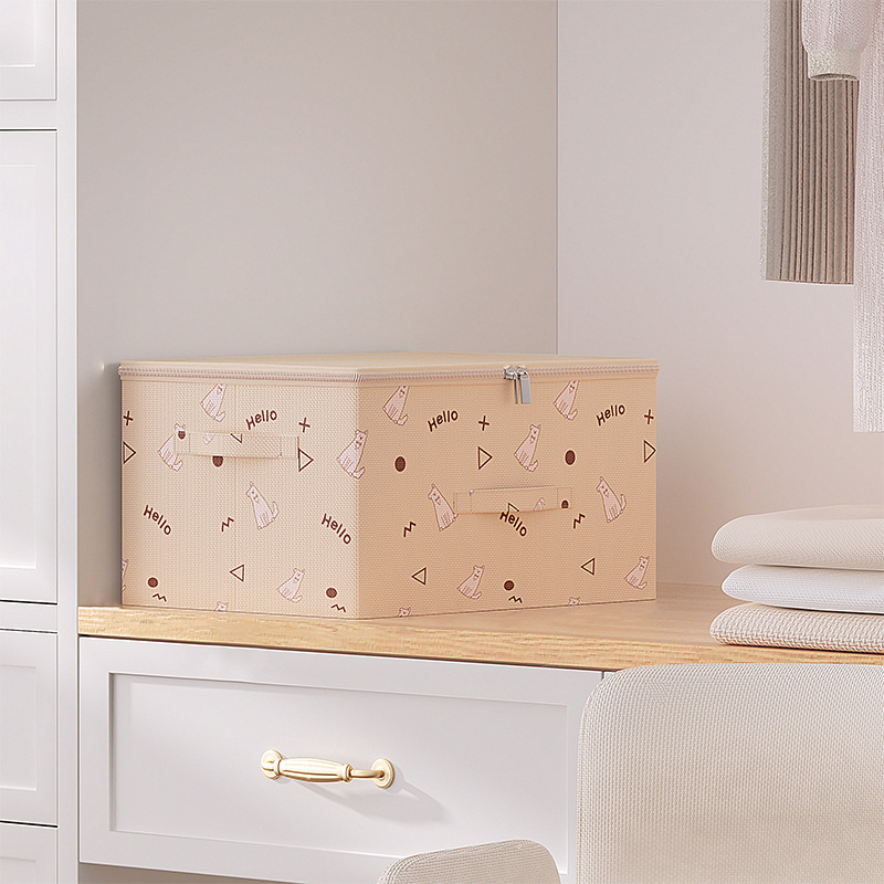 Caja de almacenamiento de cremallera de algodón y lino caja de almacenamiento de tela plegable con tapa caja de almacenamiento Caja Sellada caja de almacenamiento de ropa interior