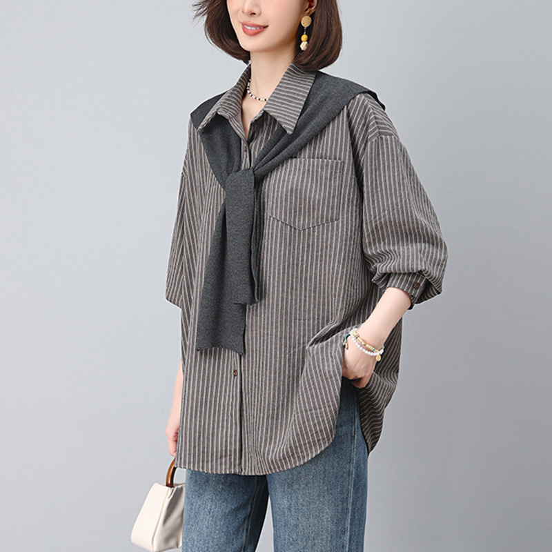 2025春秋新款时尚百搭休闲宽松显瘦长袖衬衫女设计感小众上衣外套|undefined