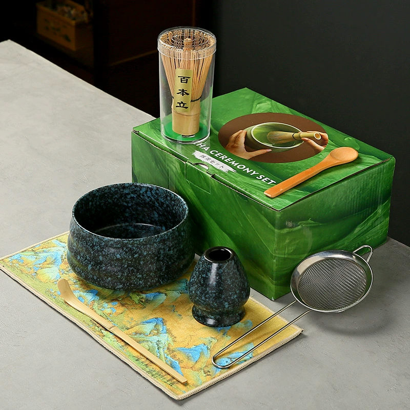 Набор для церемонии матча чая, керамическая чаван с бамбуковым венчиком (chasen) и совком, несколько стилей