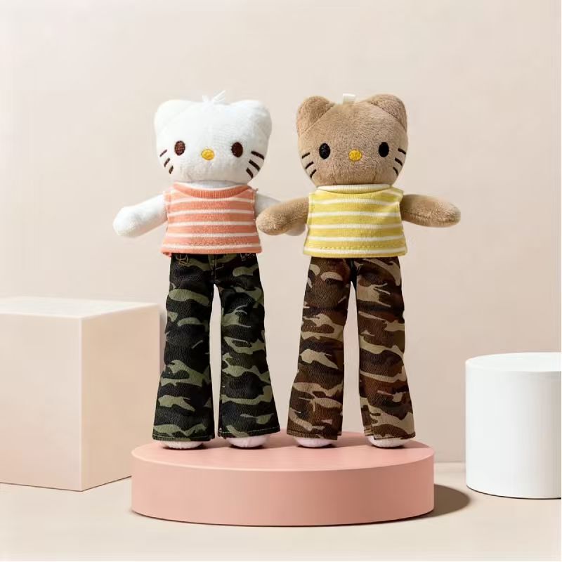 Long-Legged Kitty Plush Pendant Doll Baby Clothes Set Fashionable Camouflage Bag Pendant Keychain Doll Baby Clothes