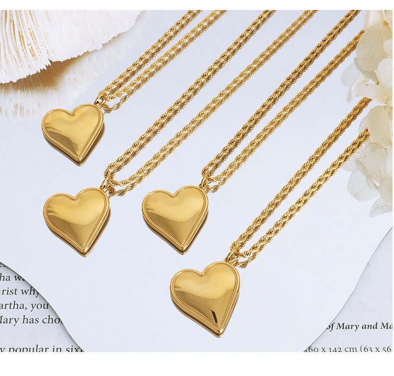 Sweet, Simple Style Style PVD Coated Real Gold Plated 18K Gold Heart Shape Titanium Steel Sweet Simple Style Waterproof Non Tarnish Earrings Necklace