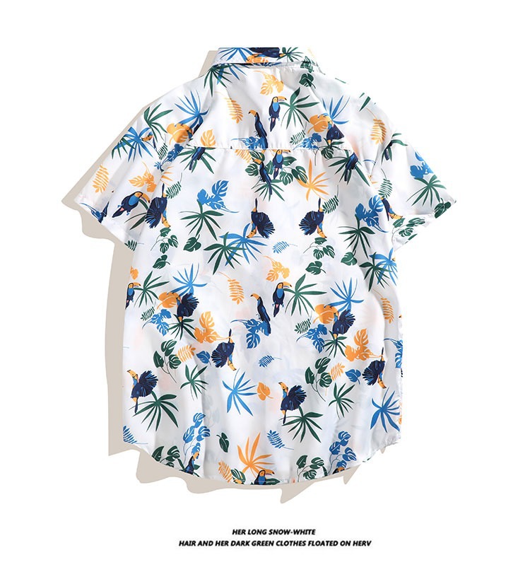 Herr skjortset hawaii blommig strandkläder lös retro stil_voghion.com