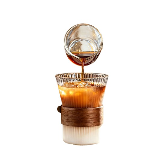 Household coffee cup Thickened glass cup American concentrated high-end latte cup dirty coffee cup bamboo set glass cup