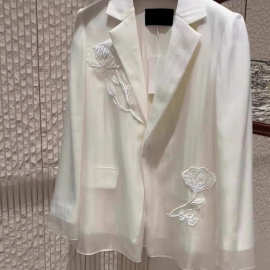 工厂欧货时尚高端小众设计感独特漂亮白色网纱西装外套女款2025秋