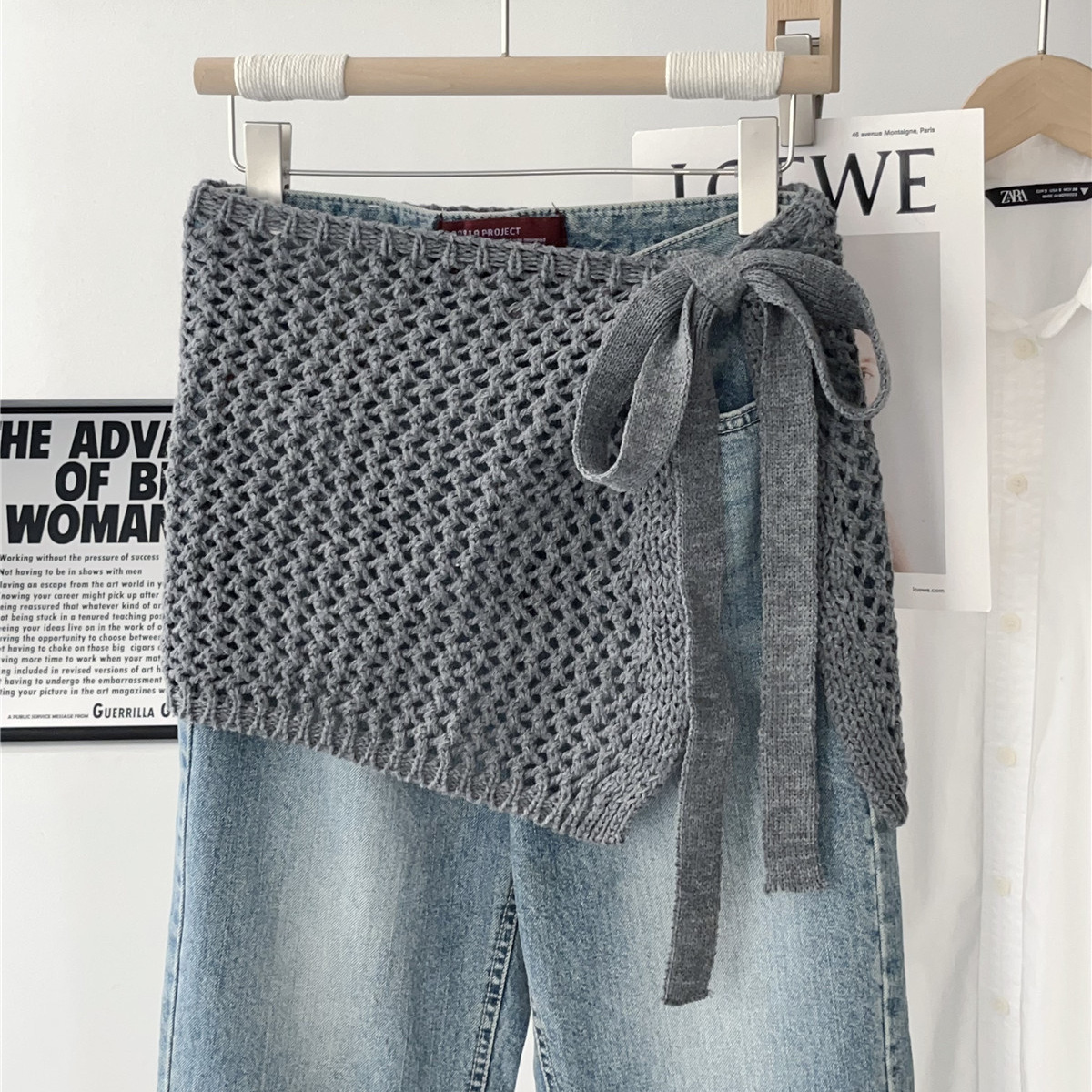 Designed Hollow Knitted Strap Butt Curtain Women's 2025 Summer Fashion Versatile Layered Hip-Covering Slimming Look Half Skirt