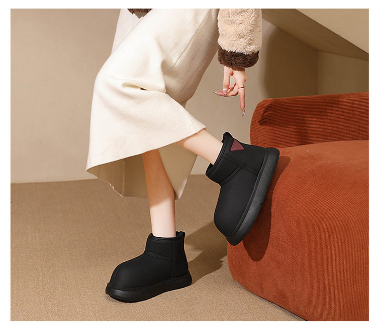 Bốt đi tuyết nữ da lì lót lông giữ ấm, đế cao 3-5 cm — màu đen chi tiết 16