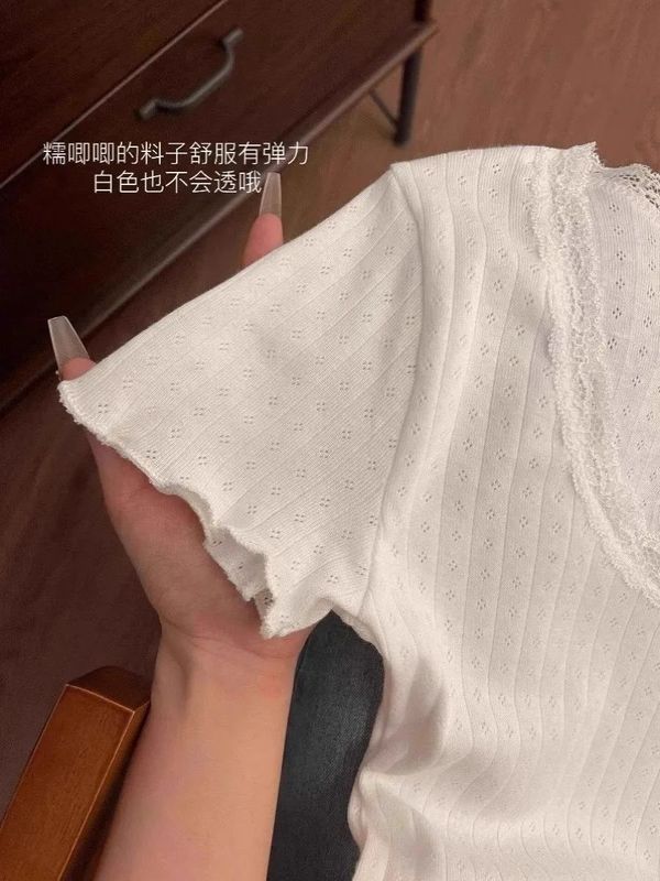 原版面料清新甜美2025夏季新款纯欲短袖设计辣妹短款修身上衣女潮|undefined