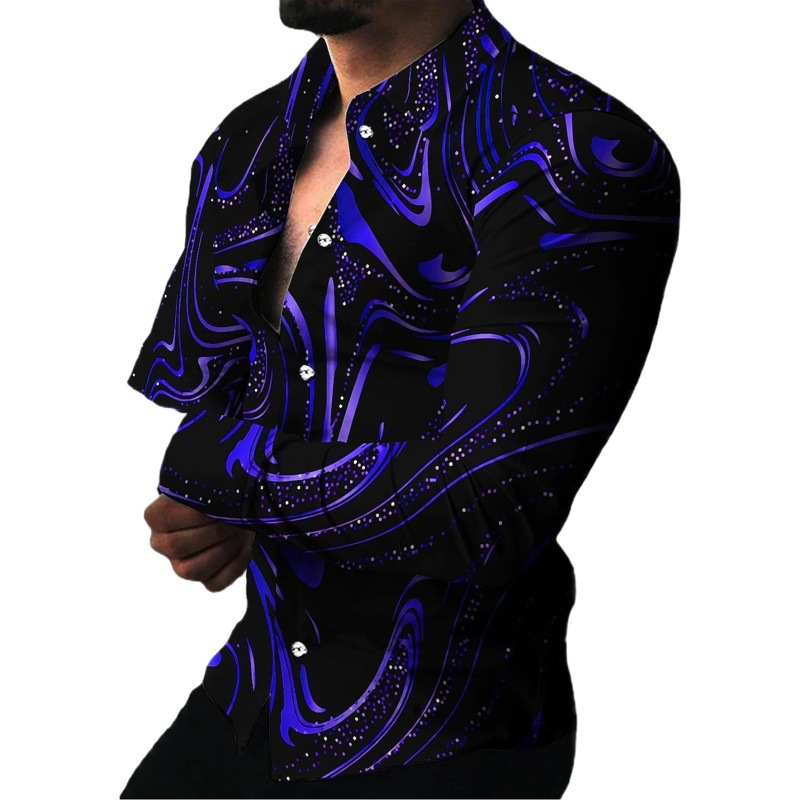 Comercio exterior transfronterizo 2022 AliExpress estación independiente primavera y otoño nuevo europeo y americano camisa de manga larga impresa casual de los hombres más tamaño