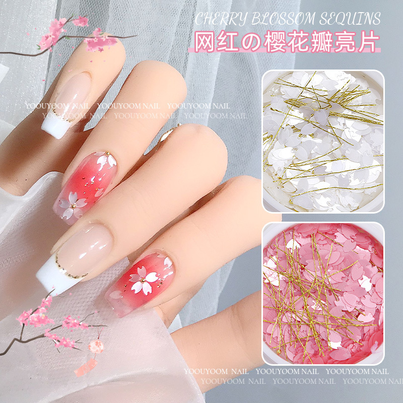 Net red hot nail jewelry cherry blossom sequins wholesale diy material package gold wire steel ball mixed nail patch Net red hot nail jewelry cherry blossom sequins wholesale diy material package gold wire steel ball mixed nail patch