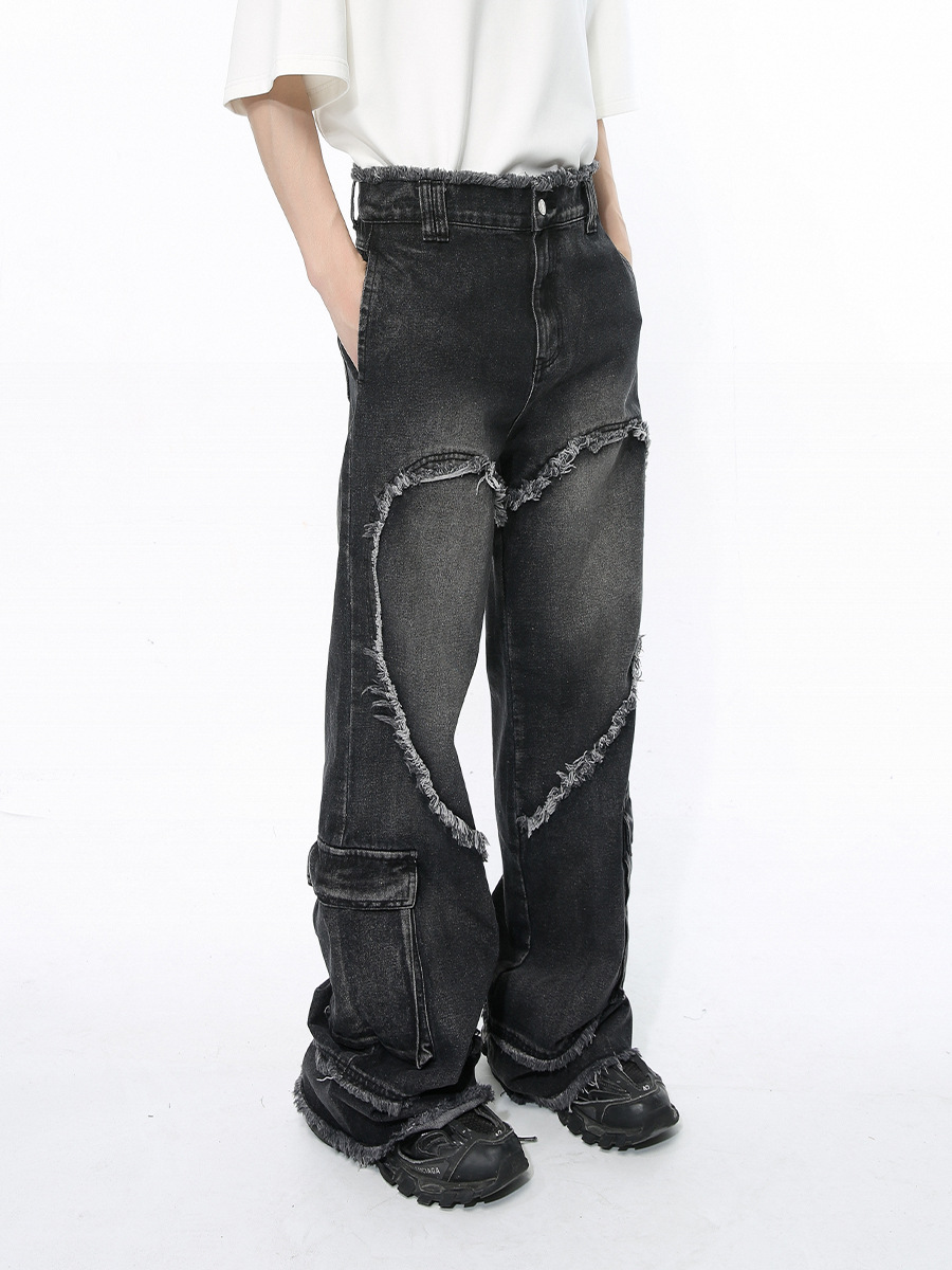 Mtlclothes ropa de los hombres | 2024 primavera nueva moda Moda frayed Patch retro Loose jeans