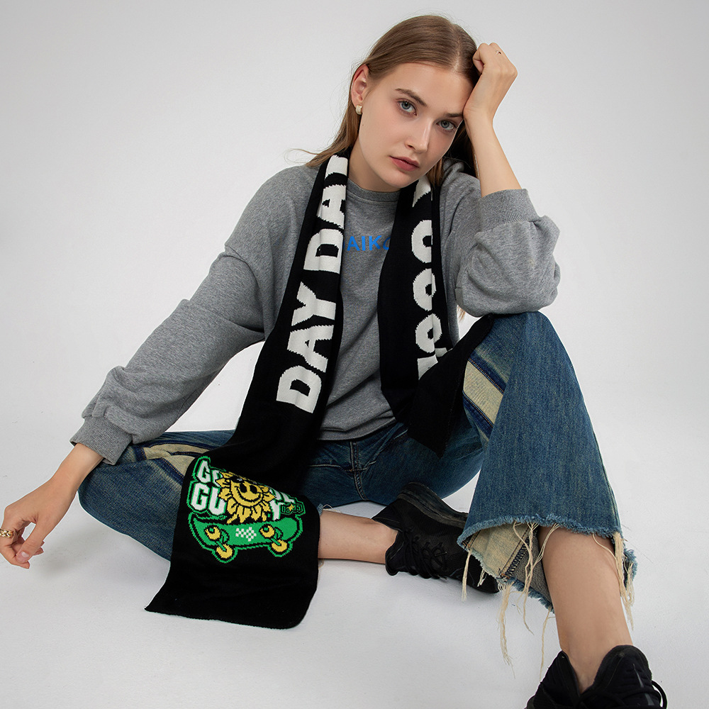 INS Personalisierter Fan-Schal für Herren und Damen Herbst und Winter Neuer gestrickter Buchstaben-Jacquard-Imitat-Kaschmir-Langer Schal_voghion.com