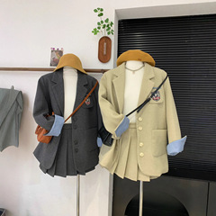 韩版学院风加厚毛呢羽绒服外套冬季2025新款高腰百褶裙减龄套装女
