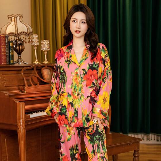 Shanghai Story Same Style Summer Thin Short-sleeved Pajamas Printed Casual Lapel Home Clothes suit Women's Breathable Comfortable