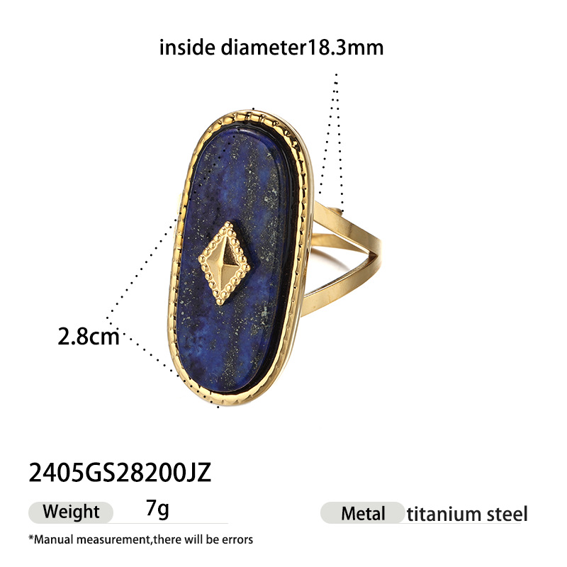 Anillo de acero inoxidable europeo y americano de Tena, sentido de diseño de nicho femenino, anillo de piedra natural con incrustaciones de todo fósforo, joyería explosiva transfronteriza