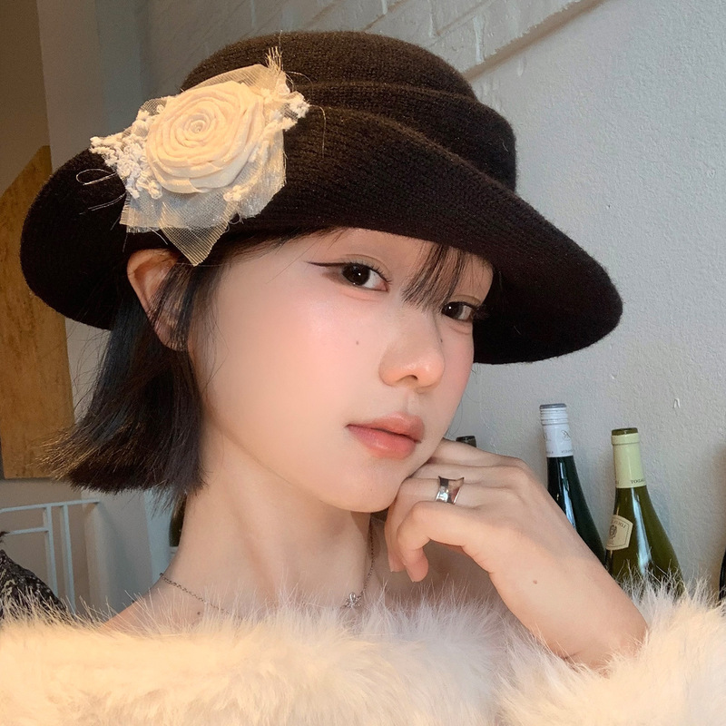 赫本风花朵蕾丝优雅礼帽女千金风大头围显脸小高级感气质渔夫帽子|undefined