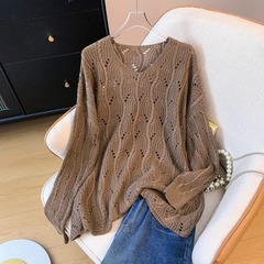 春夏新款宽松慵懒风镂空薄款针织衫套头大码高级感防晒毛衣女罩衫