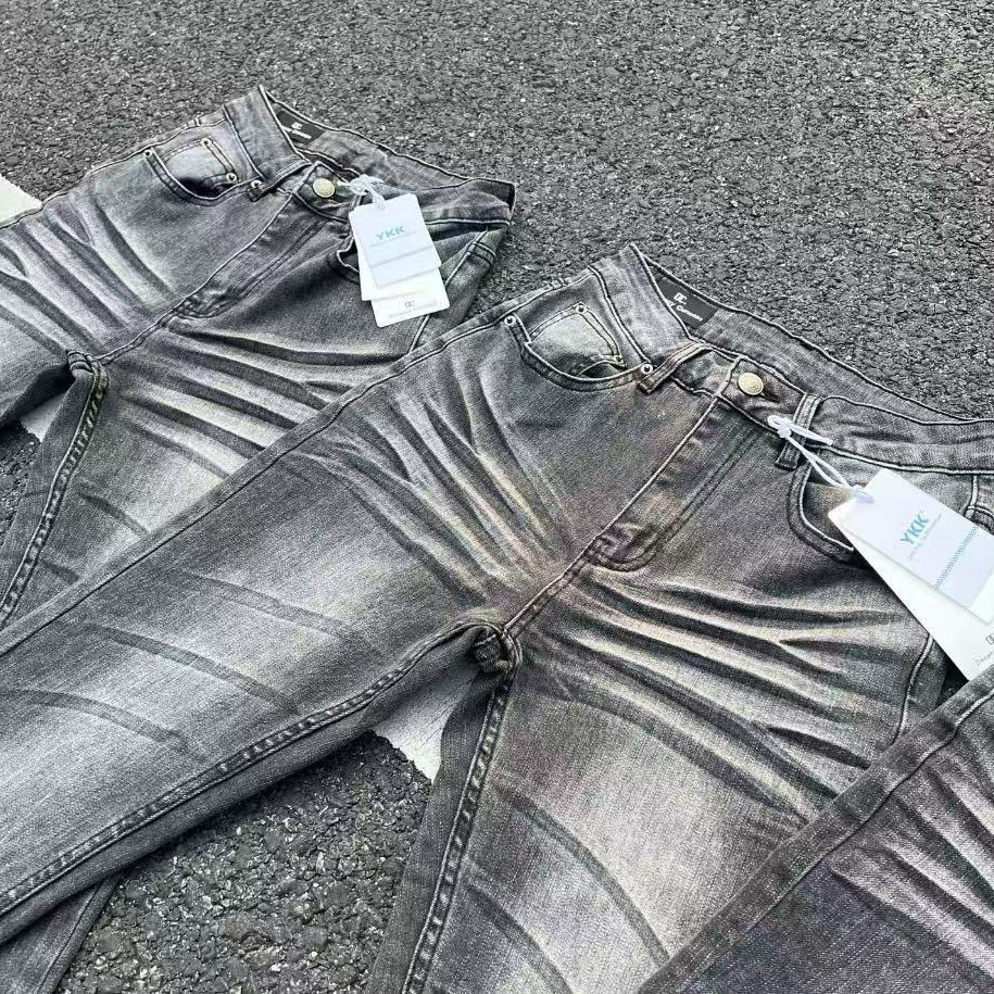 Men's Clothing Cleanfit Style 3D Whiskered Washed Curved Flare Jeans DC Black Denim 3.0 Version Stretch Slim Fit Men's Clothing_mkmklike.com