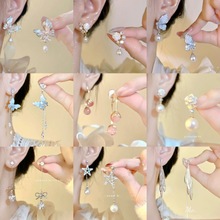 星芒蝴蝶结锆石耳钉耳夹女小众设计耳饰气质百搭无耳洞蚊香盘耳夹