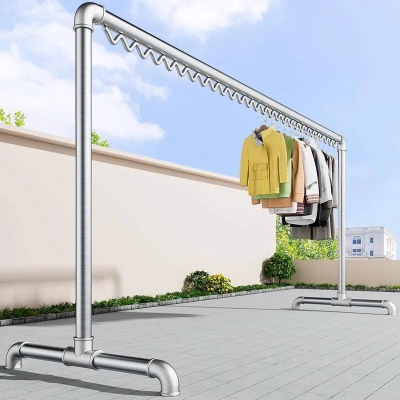Thick Galvanized Steel Pipe Clothes Drying Rack Floor-Standing Household Balcony Clothes Rack Outdoor Bedroom Water Pipe Clothes Drying Rack