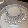 Fashionable necklace from pearl with tassels, design choker, European style, trend of season