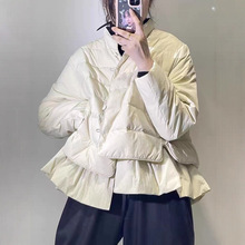 冬季新款设计师款裙摆轻薄款女士羽绒服荷叶下摆时尚白鸭绒外套