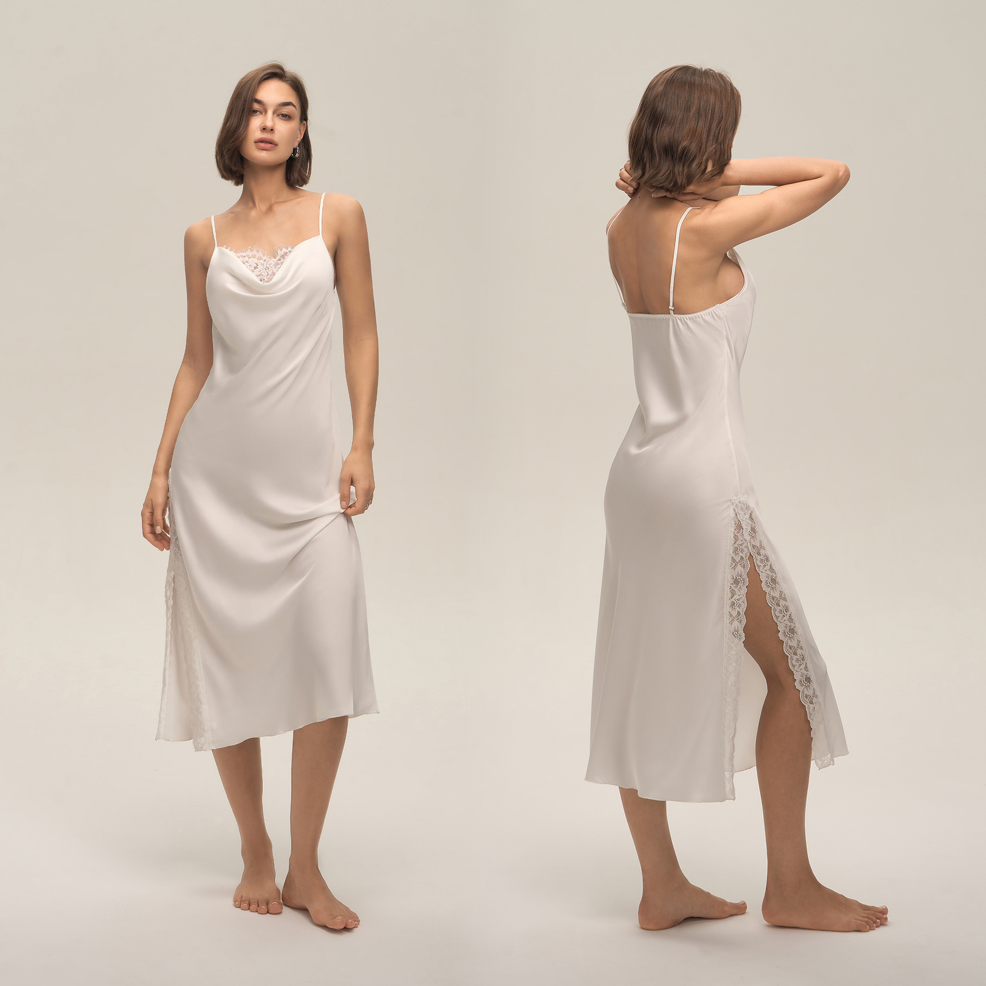 Verano cuello swing satén chiffon encaje sexy de color sólido esling vestido larga ropa para el hogar pijamas mujeres verano SQ3910