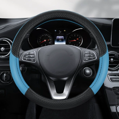 Steering wheel cover two-line steering wheel cover four seasons - embossing-black-and-blue-round-38cm
