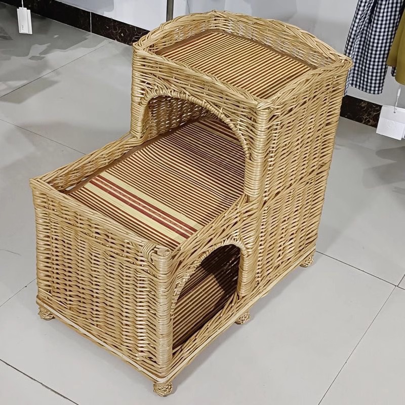 Casa de verano universal de cuatro estaciones de ratana trapezoidal tejida felina de cachorro tejida de sauce de doble capa desmontable y lavable para mascotas