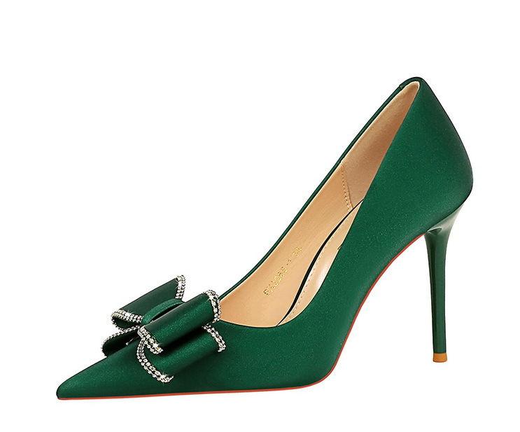 High Heels Stiletto High Heels Damenschuhe flacher Schnitt Pointe Strass Bogen Einzelschuh Damen_voghion.com