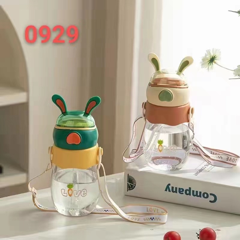Tianyi nuevas orejas de conejo de silicona para niños taza de paja Correa Linda taza de agua kindergarten cuerda portátil taza de agua
