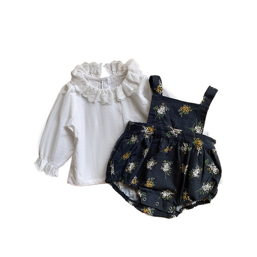 Baby Autumn Small Floral Jumpsuit Korean Children's Clothes Baby Girl Long Sleeve Two-piece Set Covered Clothes Baby Romper