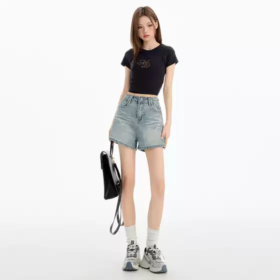 Women's High-Waisted Light Blue Denim Shorts 2025 Summer Trendy Slimming A-Line Stretchy Hot Pants