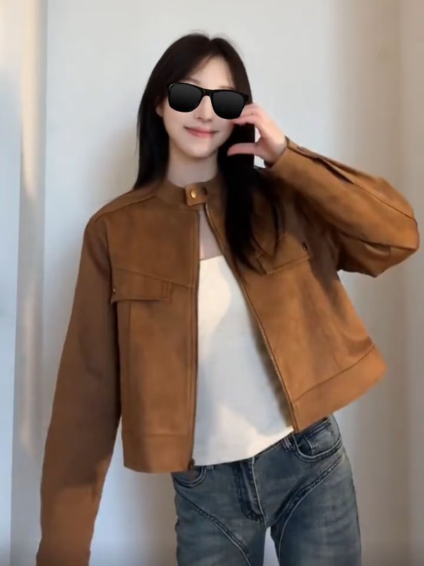 美拉德麂皮绒立领休闲夹克外套女秋季2025新款小个子长袖短款上衣|undefined